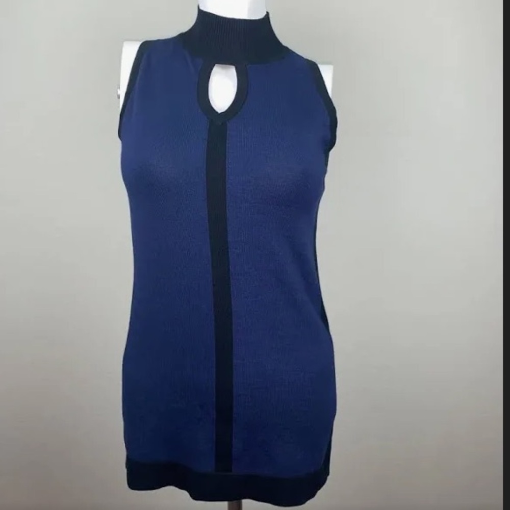 Worn faded Keyhole navy sleeveless tank mock neck READ description